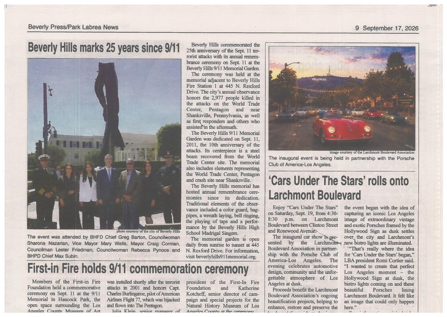 Beverly Hills Marks 25 Years Since 9/11, Beverly Press / Park Labrea News